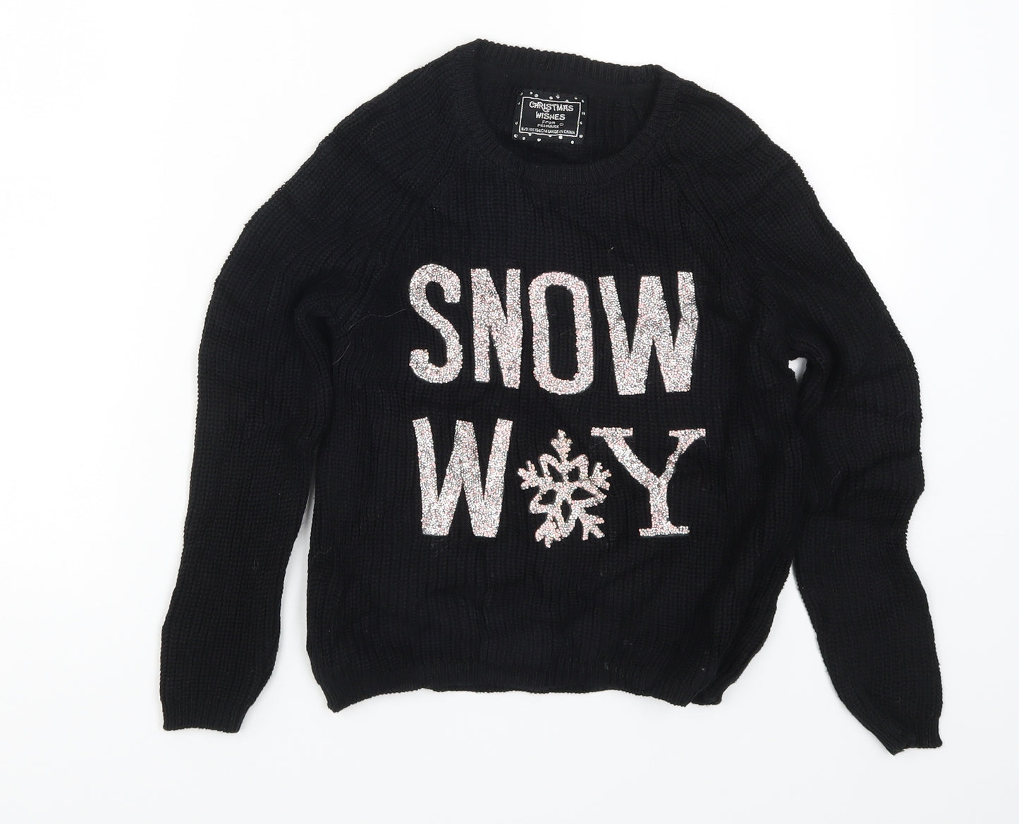 Primark Girls Black  Knit Pullover Jumper Size 8-9 Years  - Snow Way