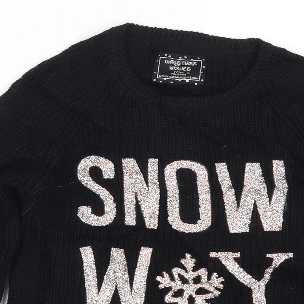 Primark Girls Black  Knit Pullover Jumper Size 8-9 Years  - Snow Way