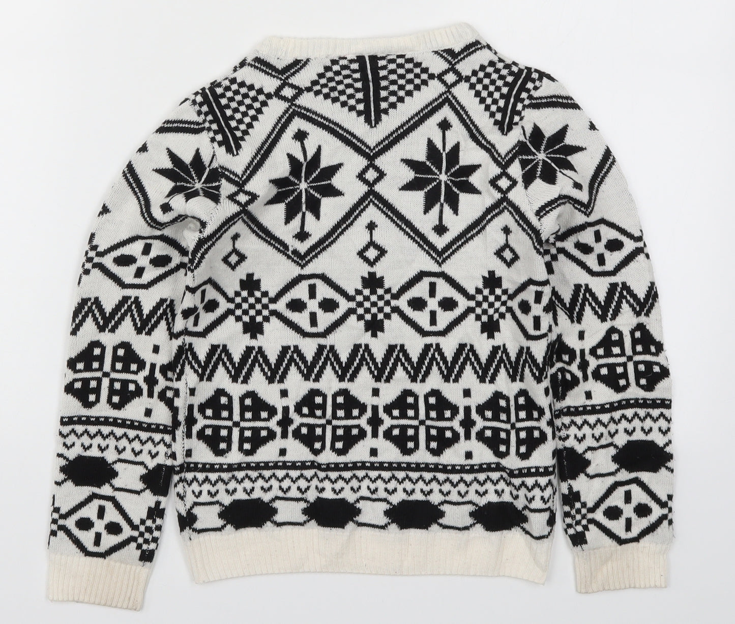 Pepperts Girls White Geometric Knit Pullover Jumper Size 6-7 Years  - Black and White