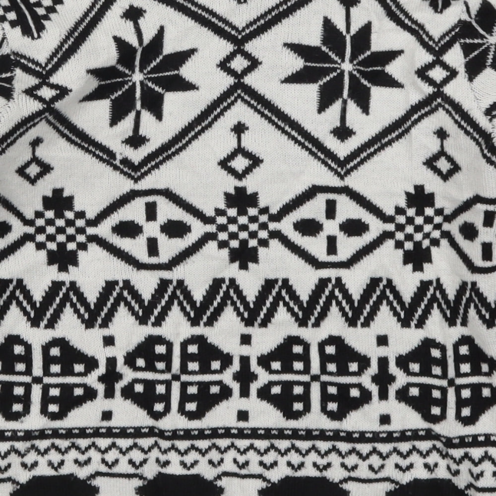 Pepperts Girls White Geometric Knit Pullover Jumper Size 6-7 Years  - Black and White