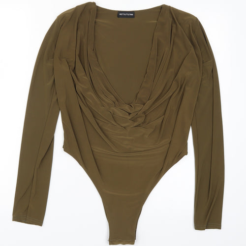 PRETTYLITTLETHING Womens Brown   Bodysuit One-Piece Size 12  - Khaki