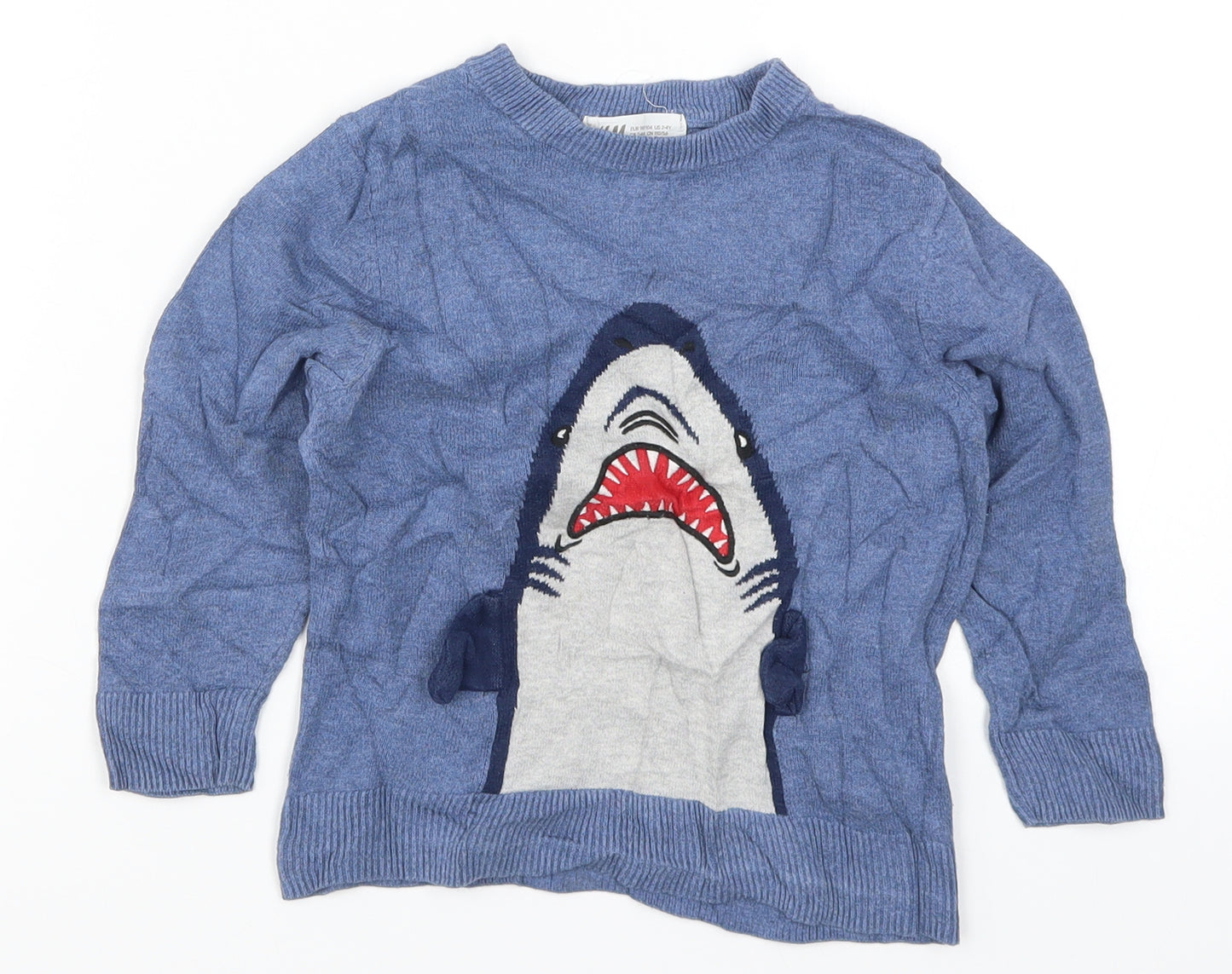 H&M Boys Blue  Knit Pullover Jumper Size 3-4 Years  - Shark
