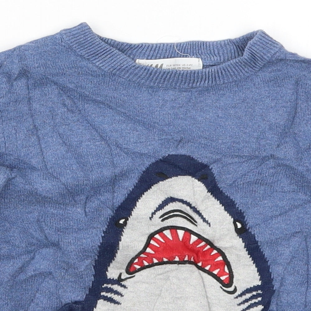 H&M Boys Blue  Knit Pullover Jumper Size 3-4 Years  - Shark