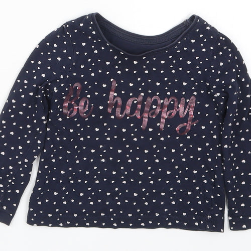 Primark Girls Blue   Basic T-Shirt Size 18-24 Months  - Be Happy Love Hearts