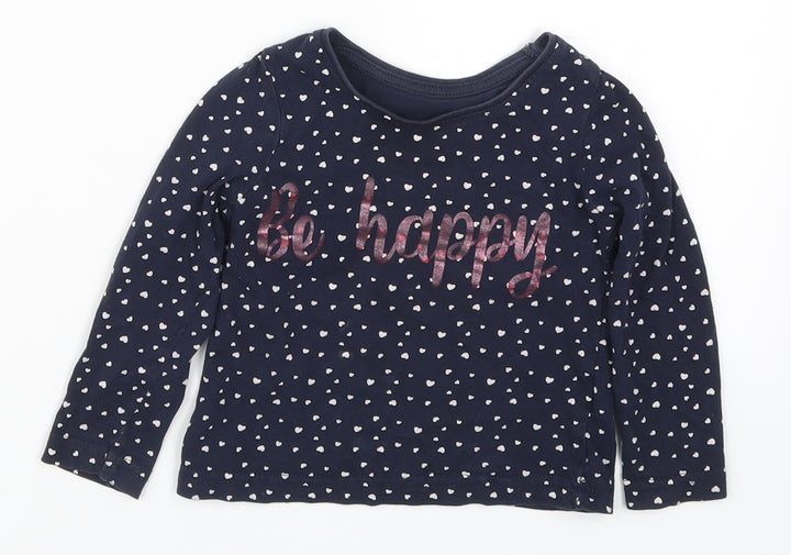 Primark Girls Blue Basic T-Shirt Size 18-24 Months - Be Happy Love Hearts