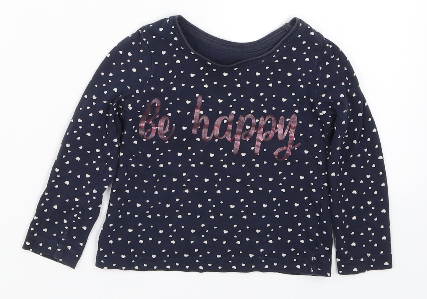 Primark Girls Blue   Basic T-Shirt Size 18-24 Months  - Be Happy Love Hearts