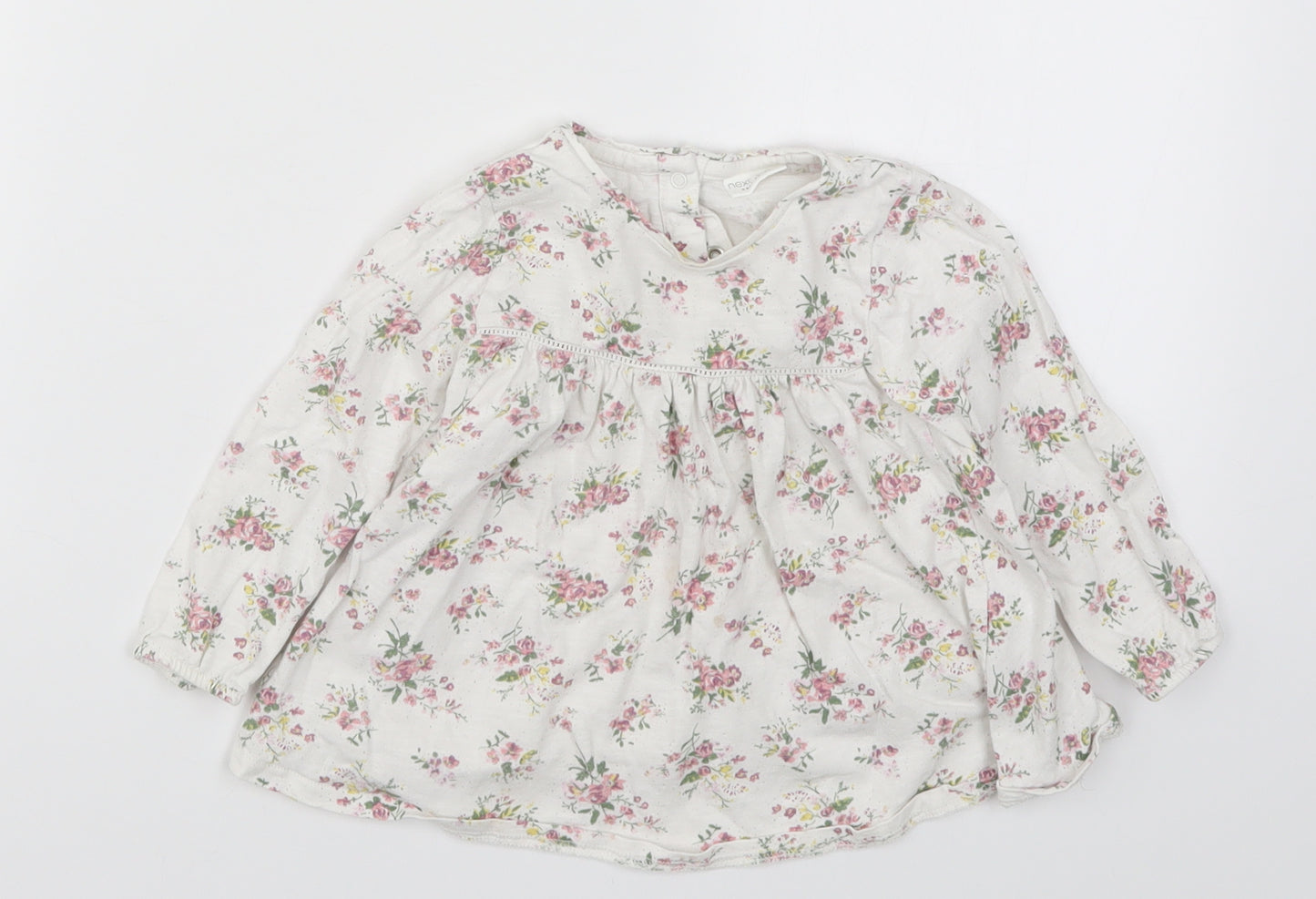 NEXT Girls White Floral  Basic T-Shirt Size 9-12 Months  - Pink Flowers