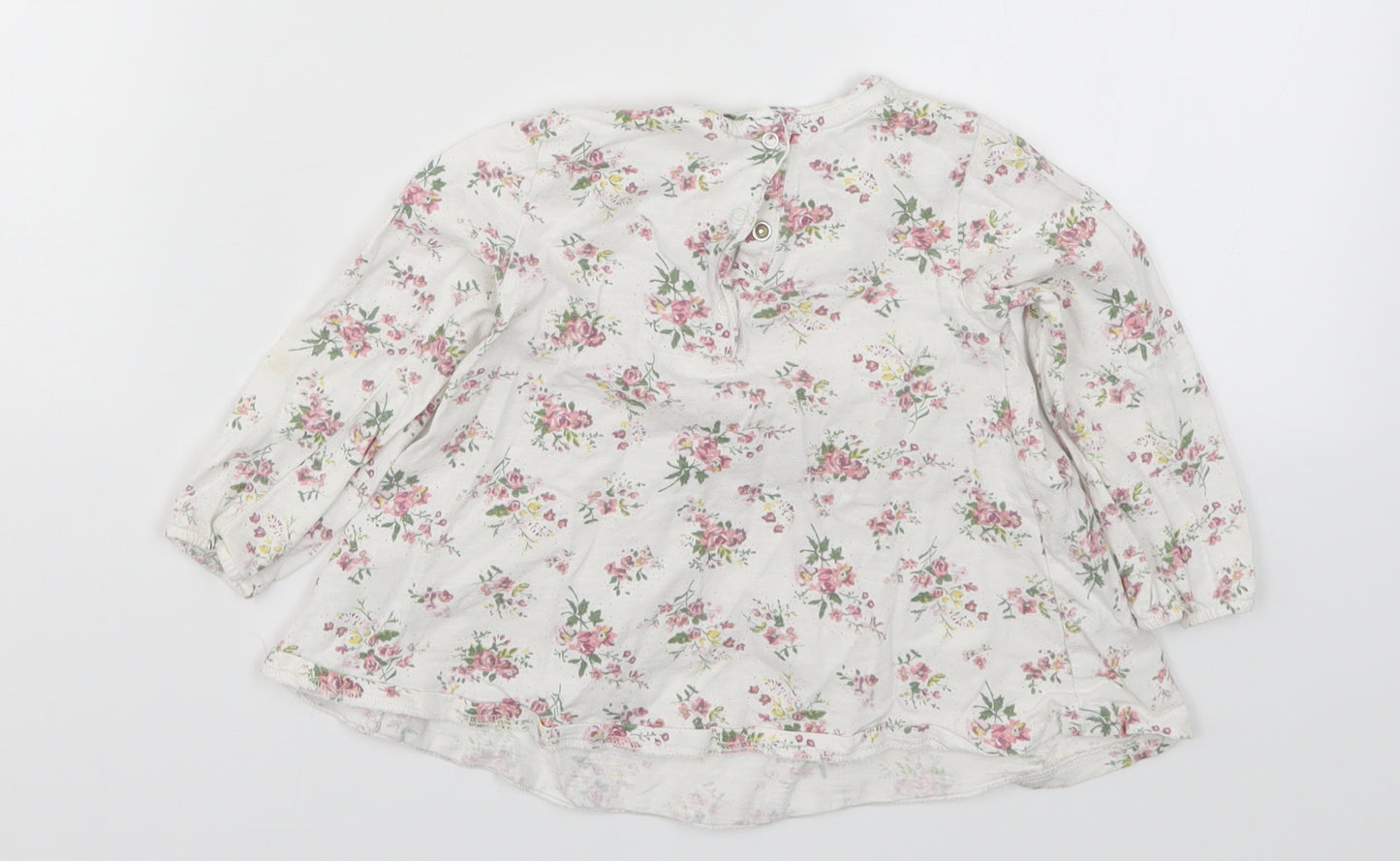 NEXT Girls White Floral  Basic T-Shirt Size 9-12 Months  - Pink Flowers