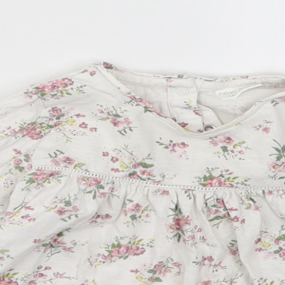 NEXT Girls White Floral  Basic T-Shirt Size 9-12 Months  - Pink Flowers