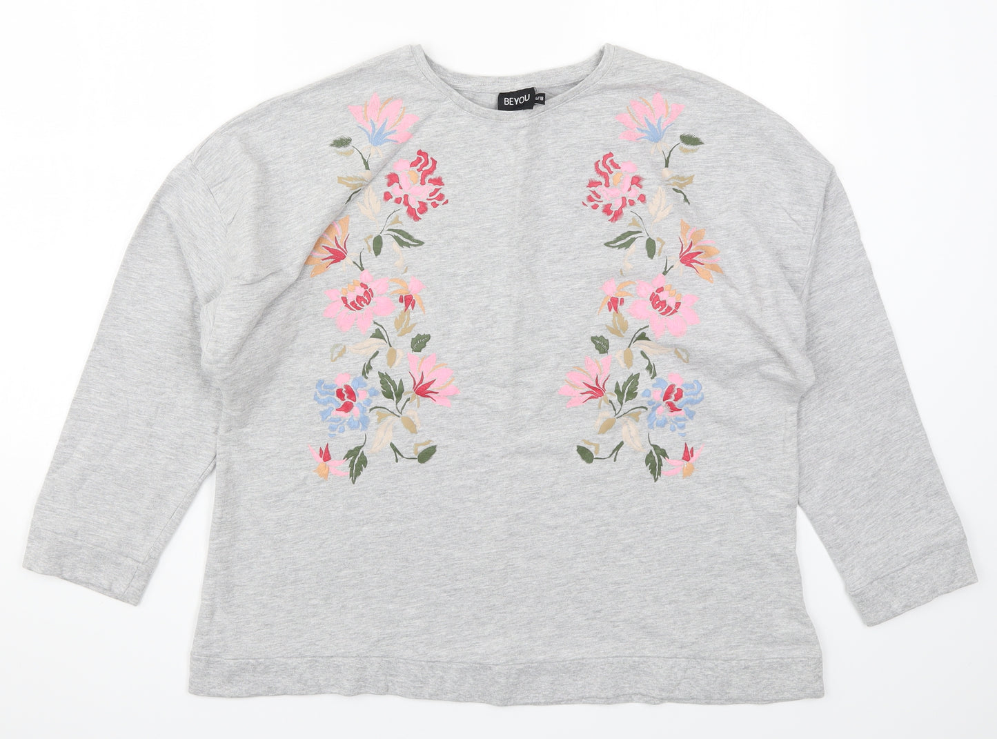Be You Womens Grey Floral  Pullover Sweatshirt Size 16