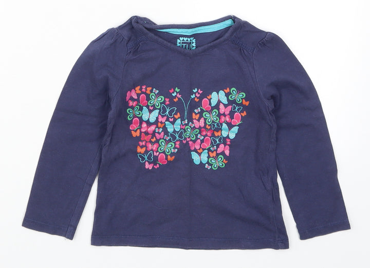 TU Girls Blue   Basic T-Shirt Size 18-24 Months  - Butterflies