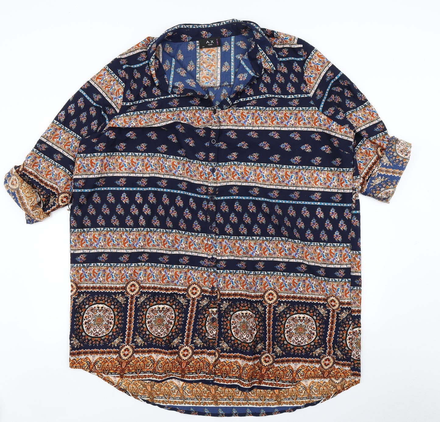 AX Paris Womens Blue Fair Isle  Basic Button-Up Size 20  - Longline