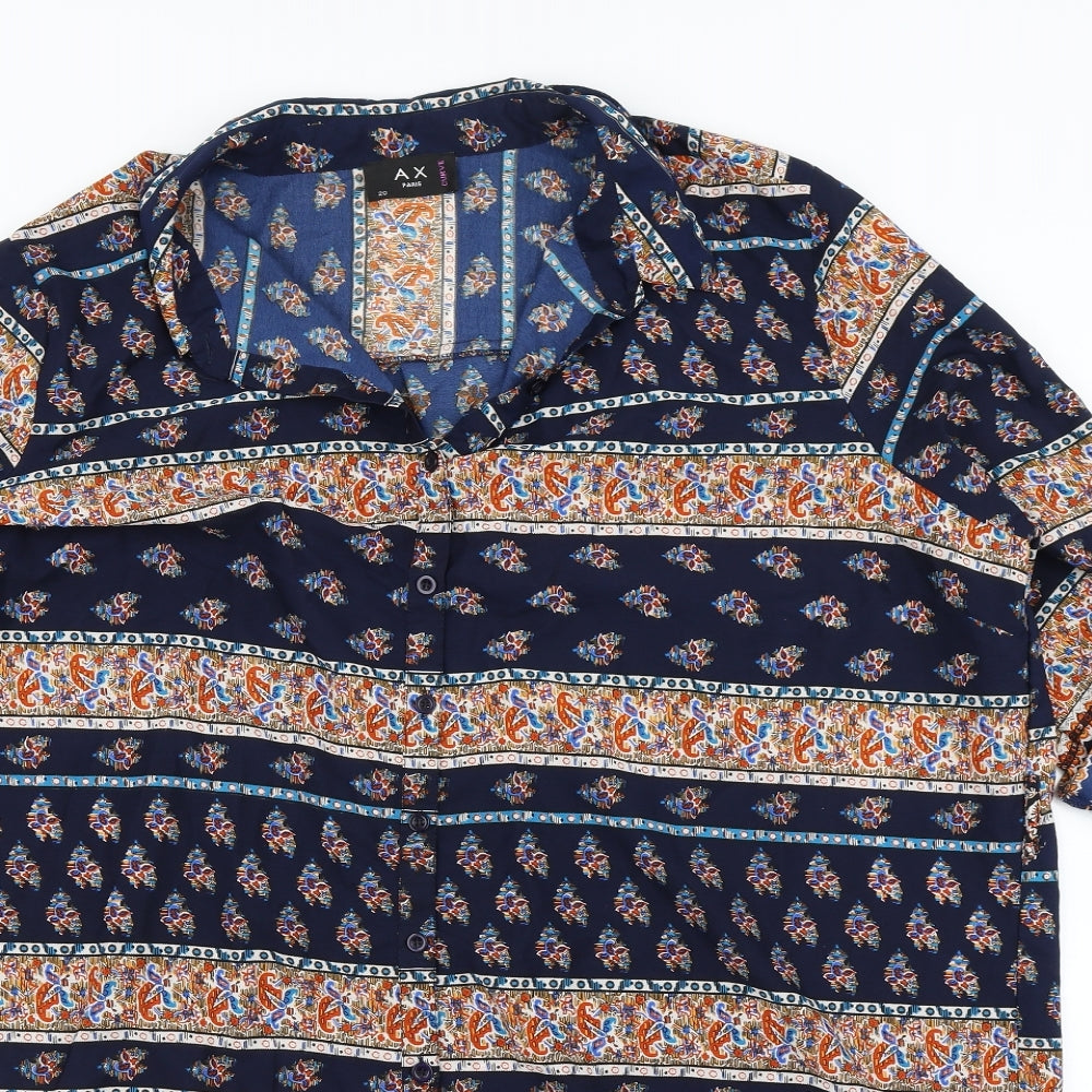AX Paris Womens Blue Fair Isle  Basic Button-Up Size 20  - Longline