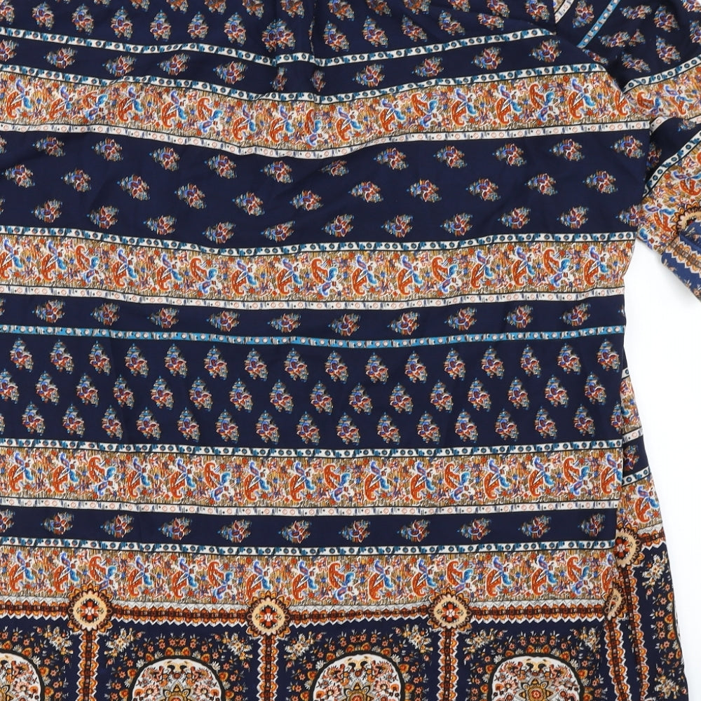 AX Paris Womens Blue Fair Isle  Basic Button-Up Size 20  - Longline