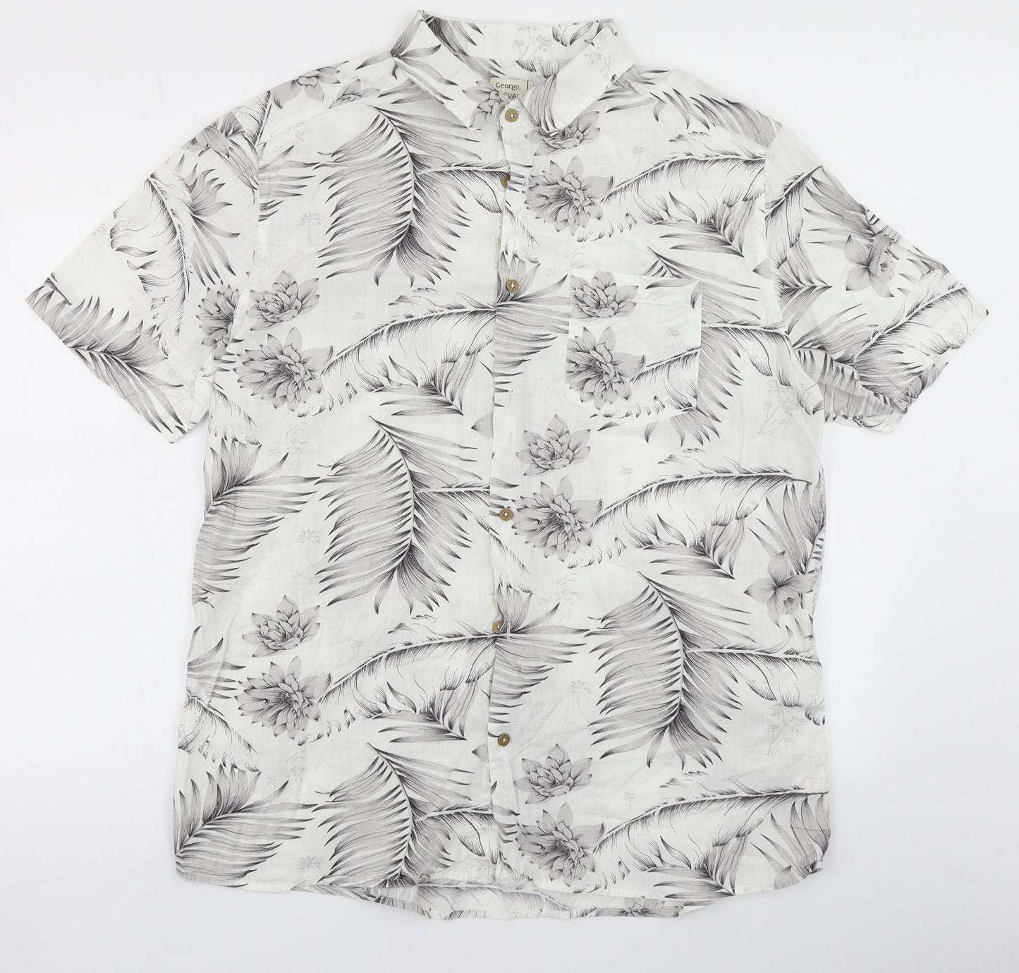 George Mens White Floral   Button-Up Size XL