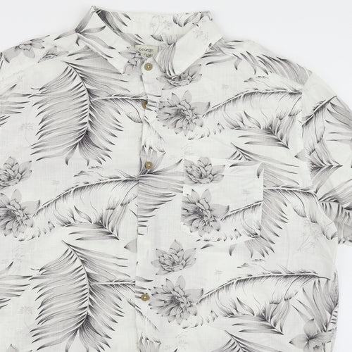 George Mens White Floral   Button-Up Size XL