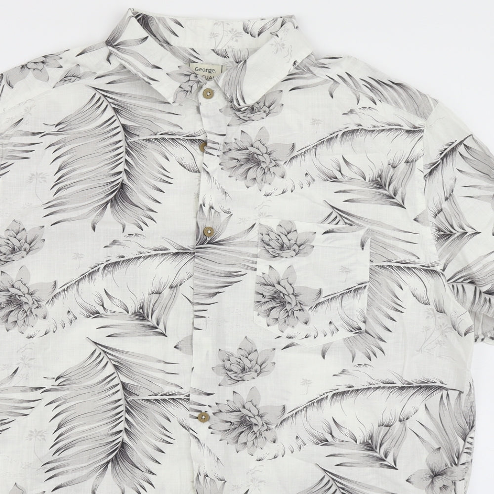 George Mens White Floral   Button-Up Size XL