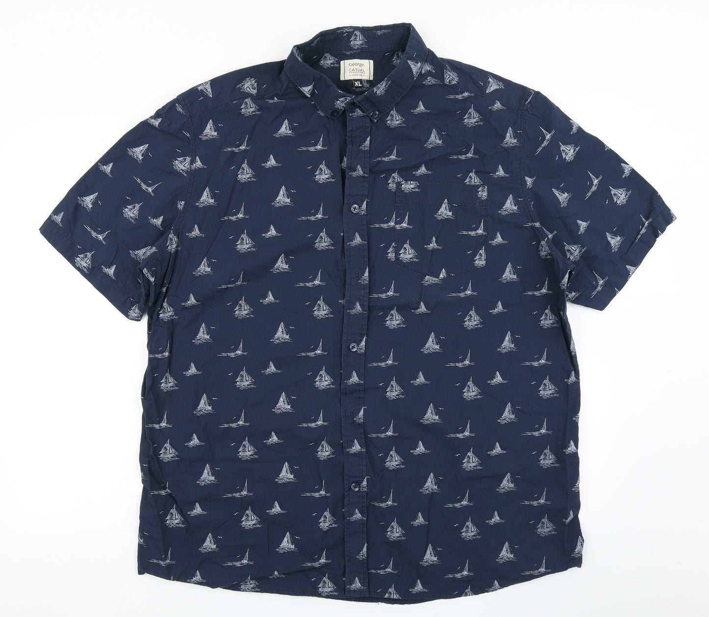 George Mens Blue    Button-Up Size XL  - Sailboat Print