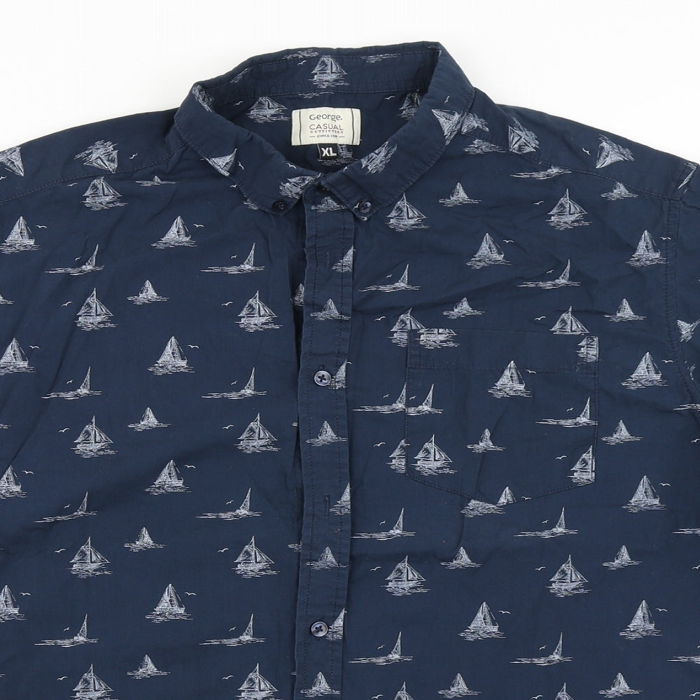 George Mens Blue    Button-Up Size XL  - Sailboat Print