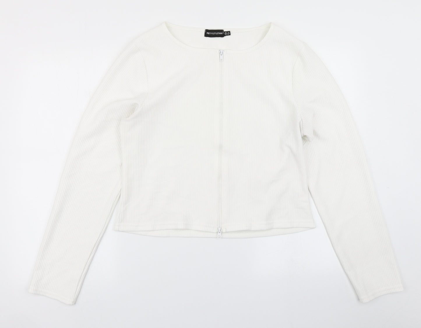 PRETTYLITTLETHING Womens White   Full Zip Sweatshirt Size 14