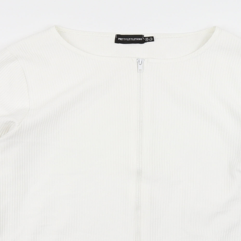 PRETTYLITTLETHING Womens White   Full Zip Sweatshirt Size 14