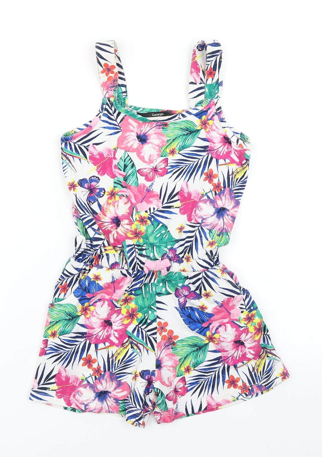 George Girls White Floral  Playsuit One-Piece Size 7-8 Years