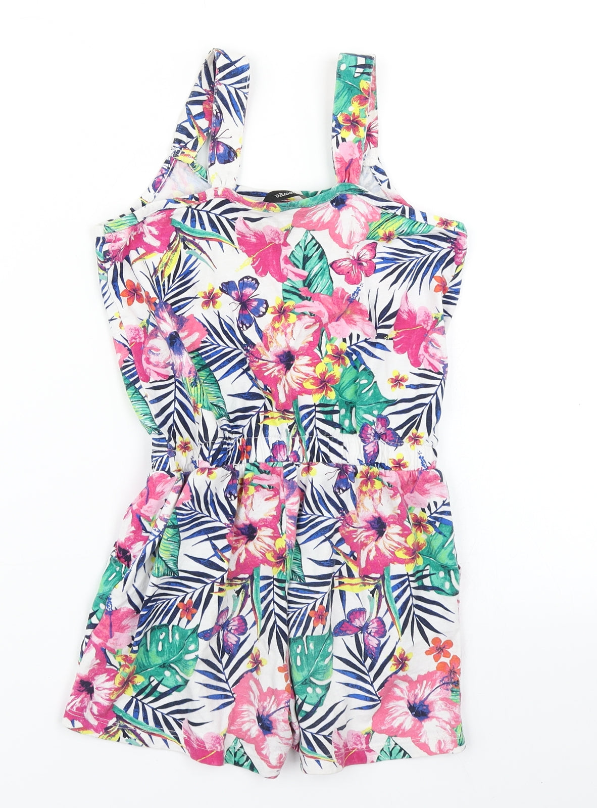 George Girls White Floral  Playsuit One-Piece Size 7-8 Years