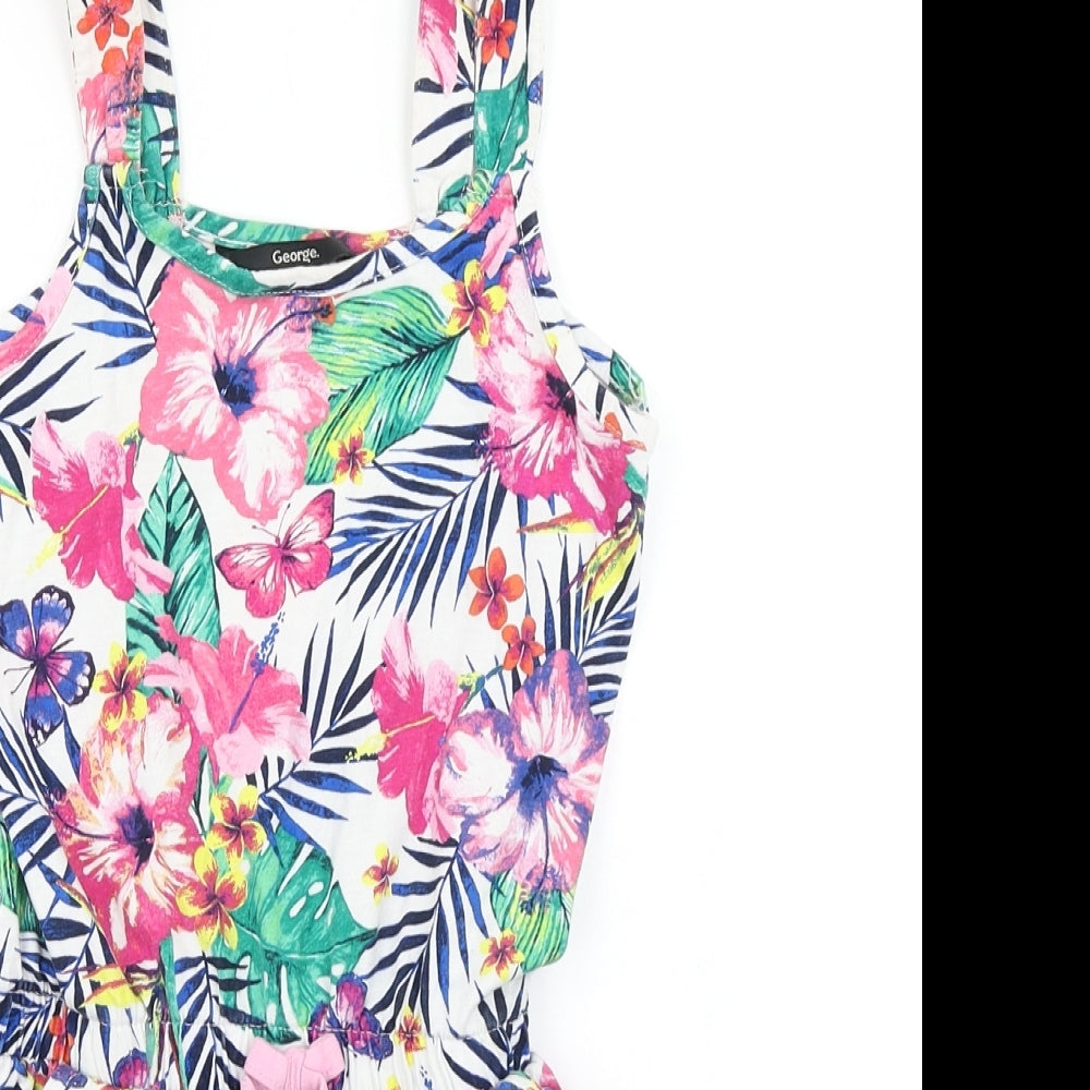 George Girls White Floral  Playsuit One-Piece Size 7-8 Years