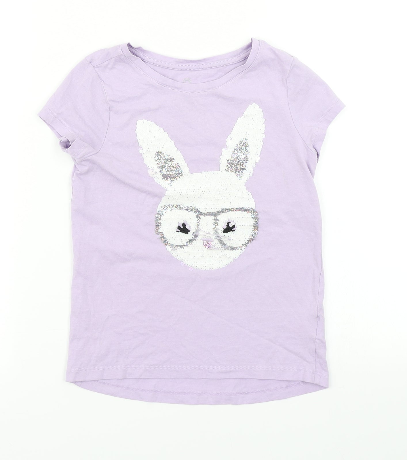 F&F Girls Purple   Basic T-Shirt Size 7-8 Years  - Reversible sequin - Rabbit