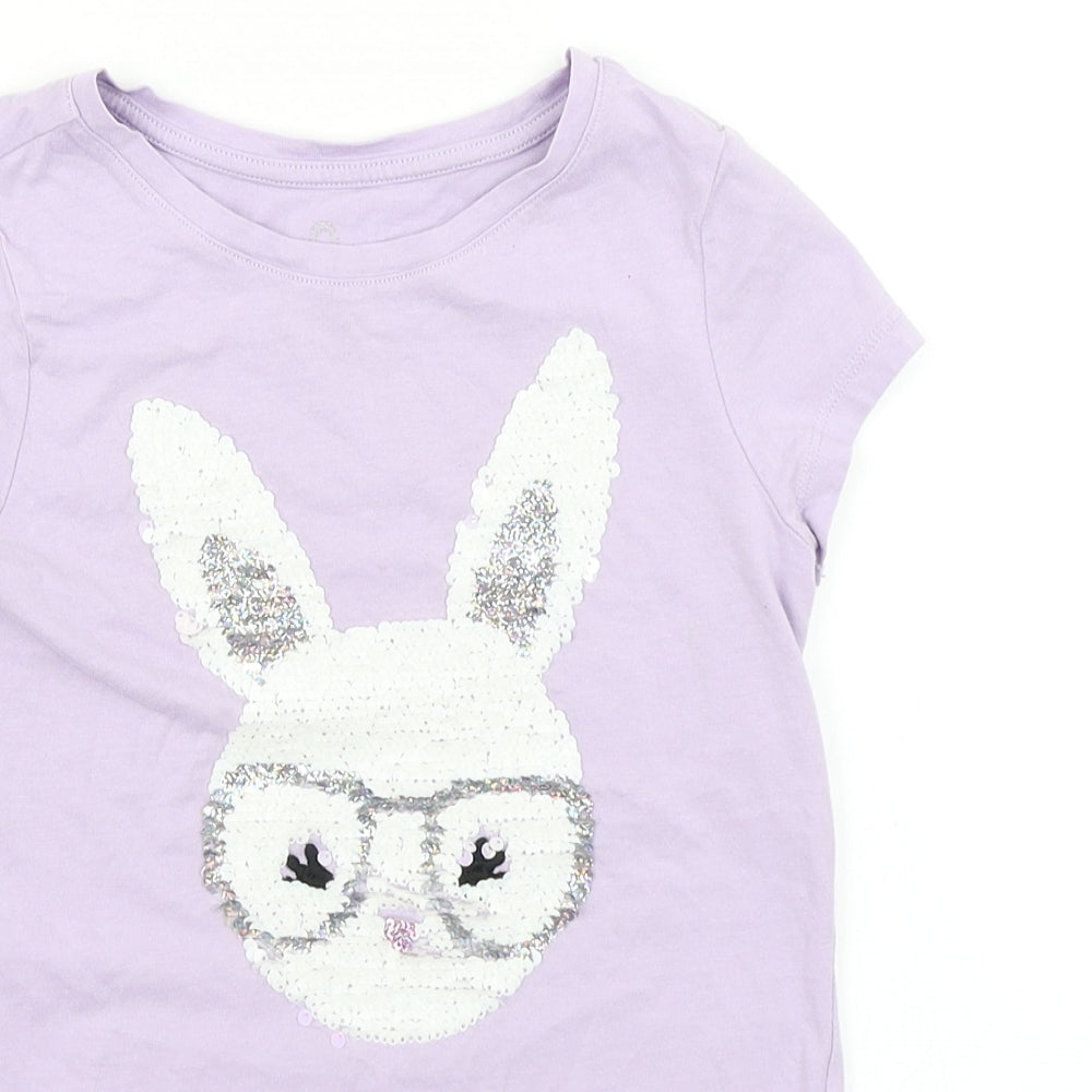 F&F Girls Purple   Basic T-Shirt Size 7-8 Years  - Reversible sequin - Rabbit