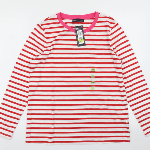 M&S Collection Womens White Striped  Basic T-Shirt Size 12