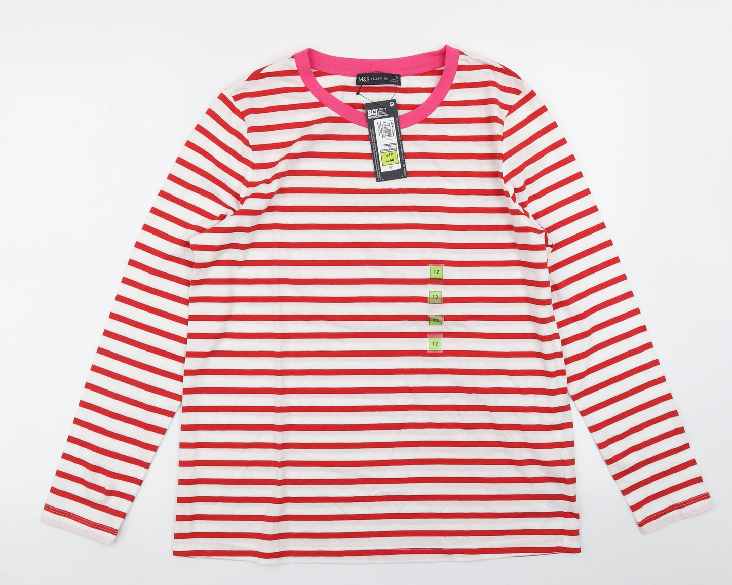 M&S Collection Womens White Striped  Basic T-Shirt Size 12