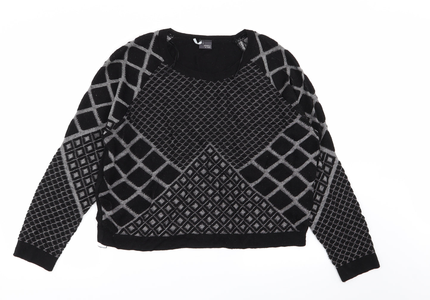 Sparkle & Fade Womens Black Geometric  Pullover Jumper Size L