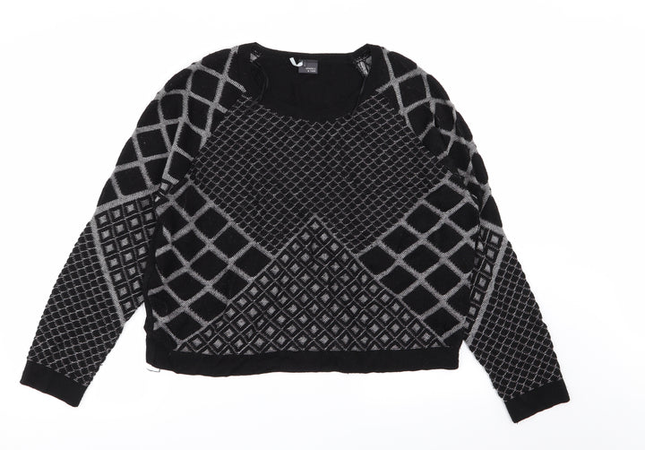 Sparkle & Fade Womens Black Geometric Pullover Jumper Size L