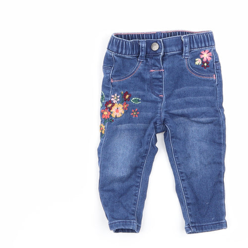 Nutmeg Girls Blue Floral  Cargo Jeans Size 6-9 Months