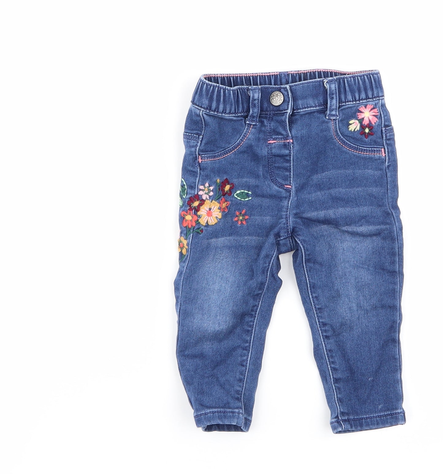 Nutmeg Girls Blue Floral  Cargo Jeans Size 6-9 Months