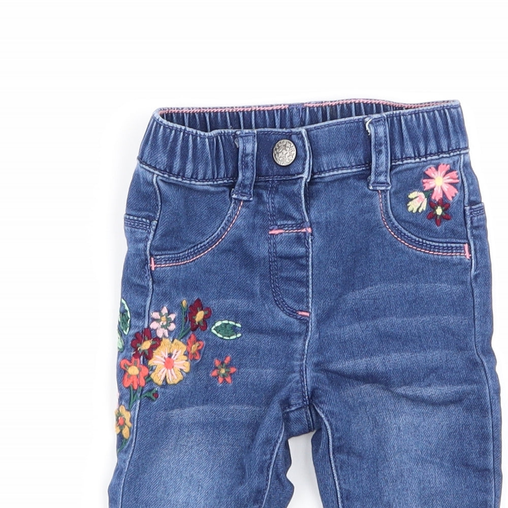 Nutmeg Girls Blue Floral  Cargo Jeans Size 6-9 Months