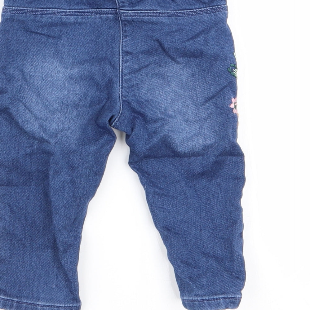 Nutmeg Girls Blue Floral  Cargo Jeans Size 6-9 Months