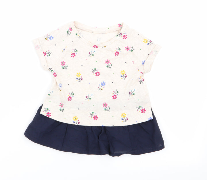Gap Girls Beige Floral Basic T-Shirt Size 2 Years