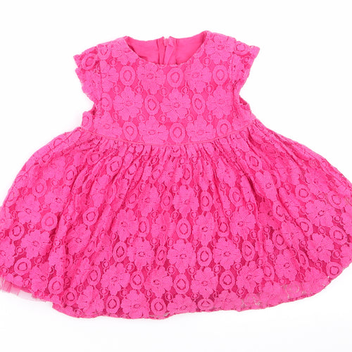 M&S Girls Pink Floral  Fit & Flare  Size 6-9 Months