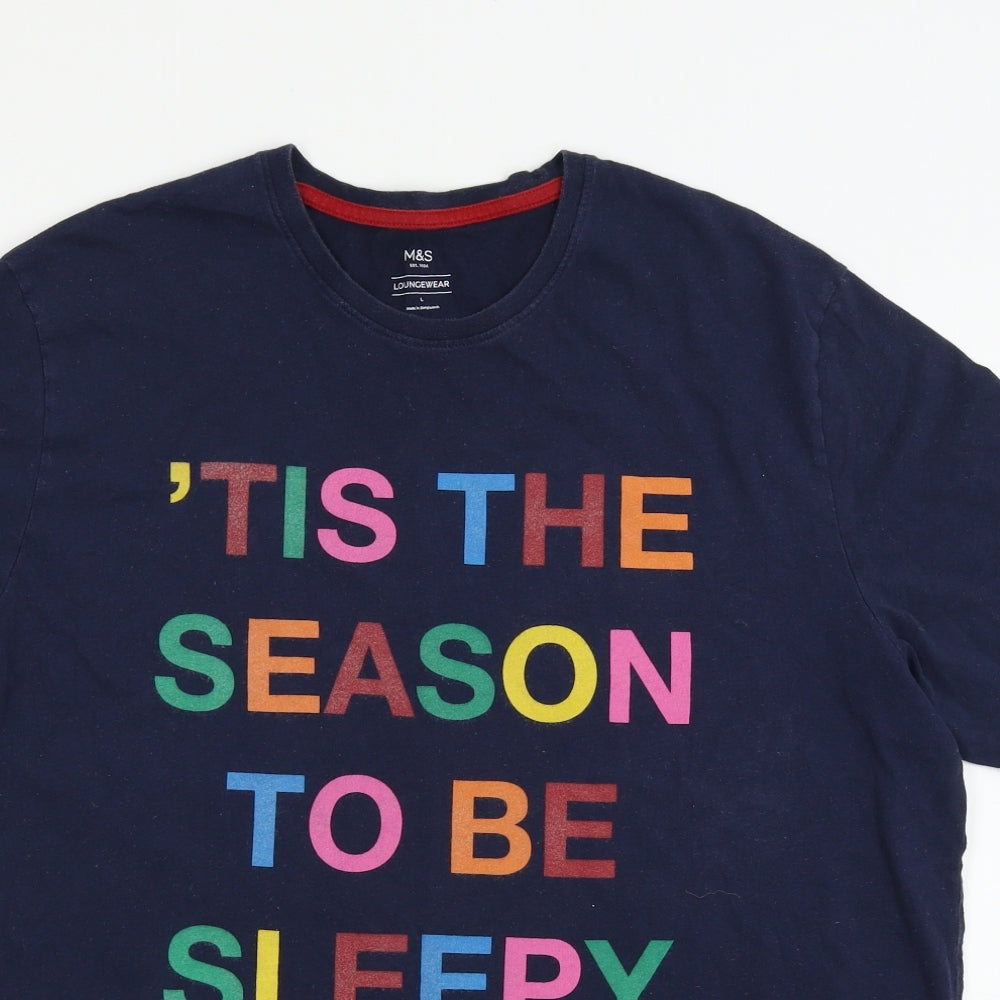 Marks and Spencer Womens Blue Geometric Jersey Top Pyjama Top Size L  - tis the season to be sleepy