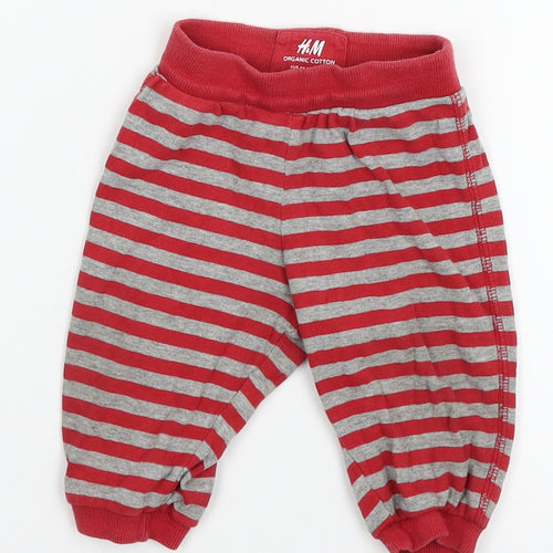 H&M Boys Red Striped Jersey Jogger Trousers Size 3-6 Months
