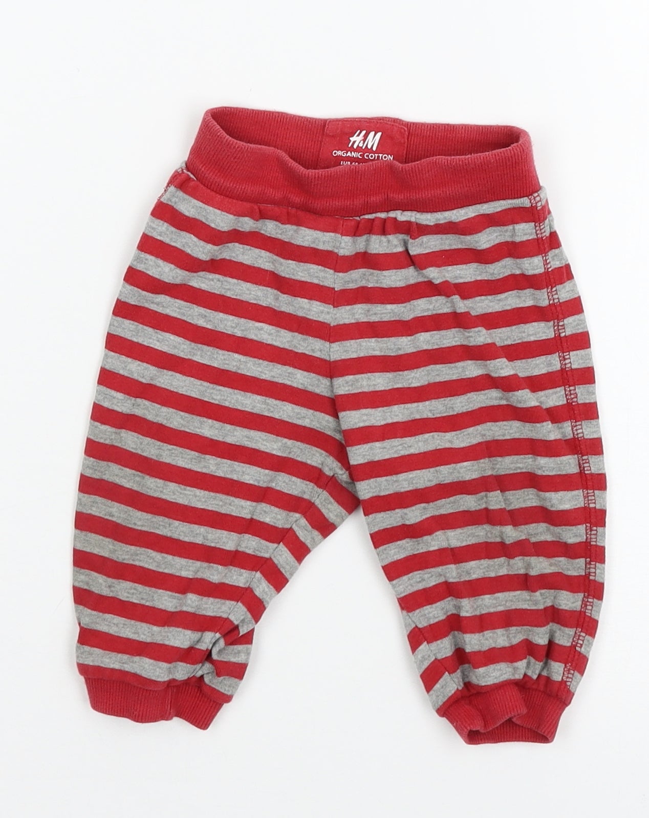H&M Boys Red Striped Jersey Jogger Trousers Size 3-6 Months