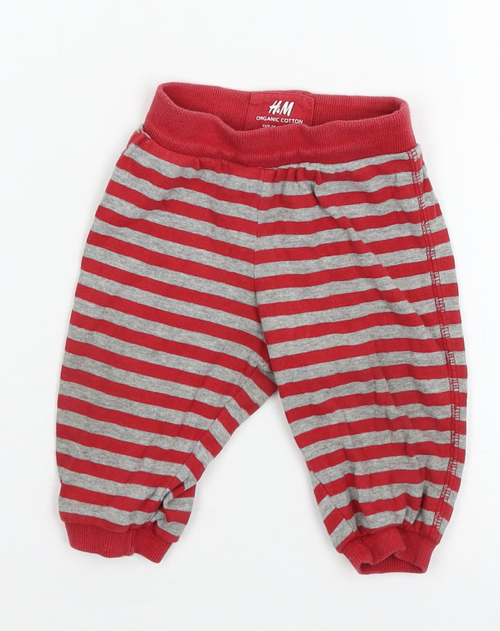 H&M Boys Red Striped Jersey Jogger Trousers Size 3-6 Months