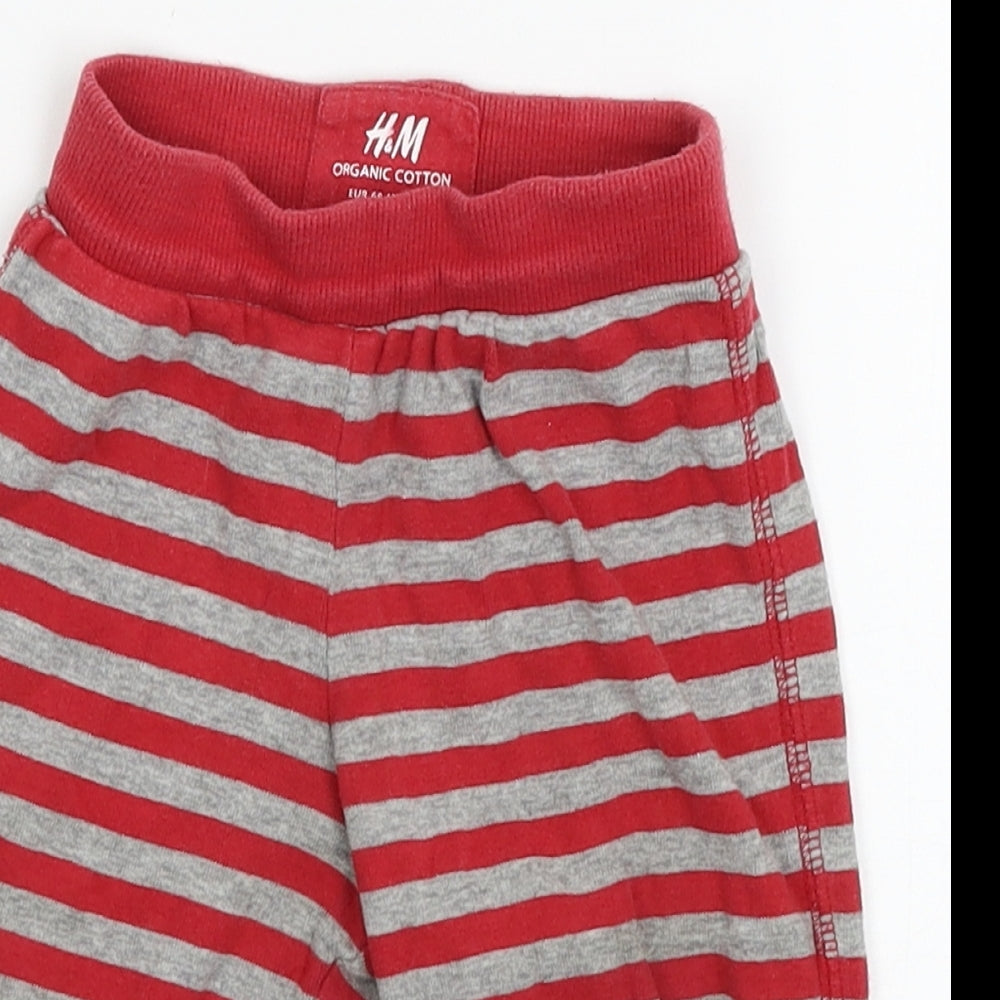 H&M Boys Red Striped Jersey Jogger Trousers Size 3-6 Months