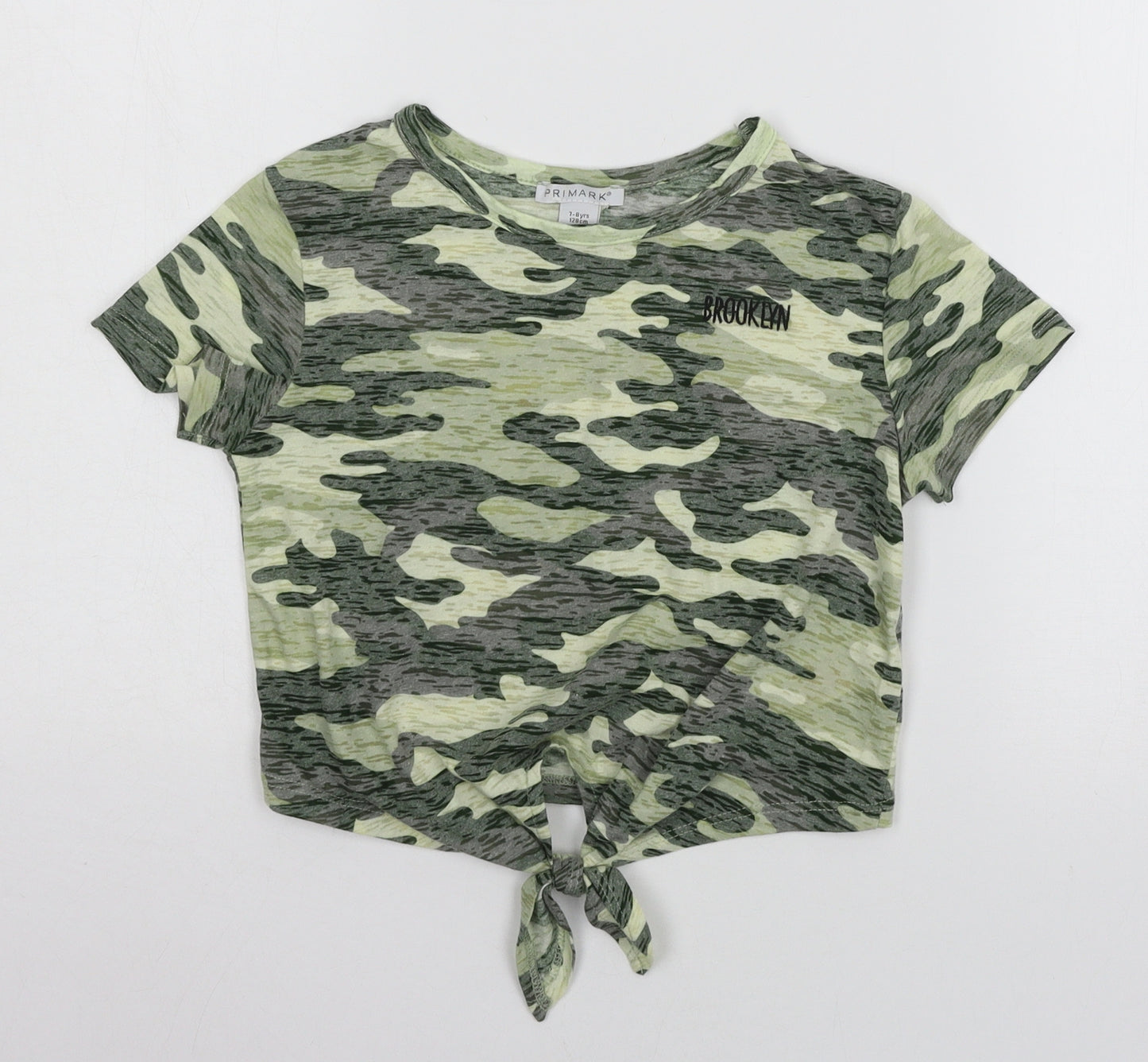Primark Girls Green Camouflage Knit Basic T-Shirt Size 7-8 Years