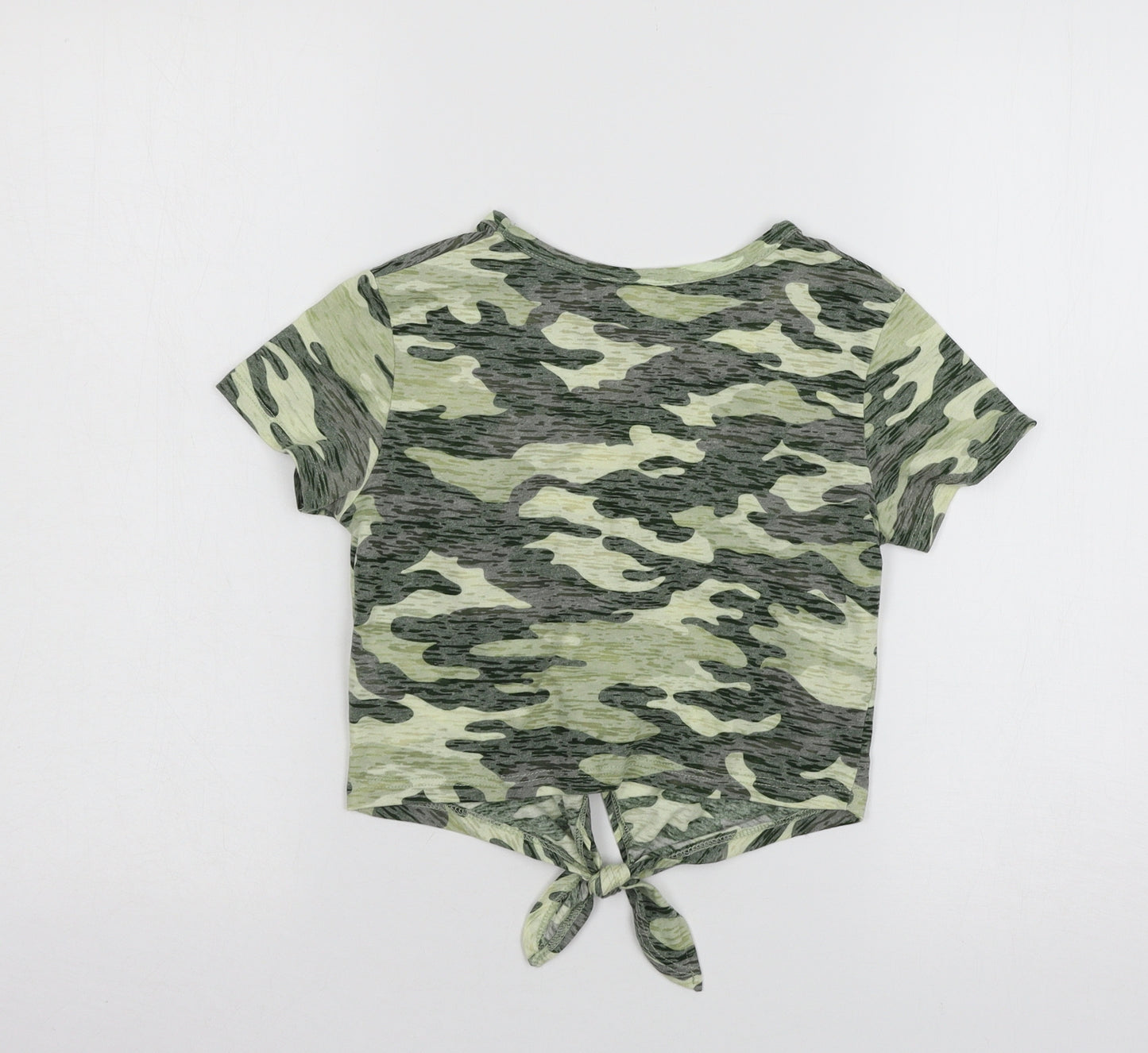 Primark Girls Green Camouflage Knit Basic T-Shirt Size 7-8 Years