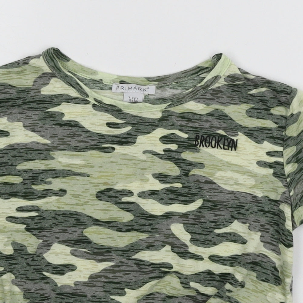 Primark Girls Green Camouflage Knit Basic T-Shirt Size 7-8 Years
