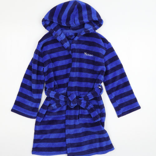 Preworn Boys Blue Striped Microfibre  Robe Size 6-7 Years