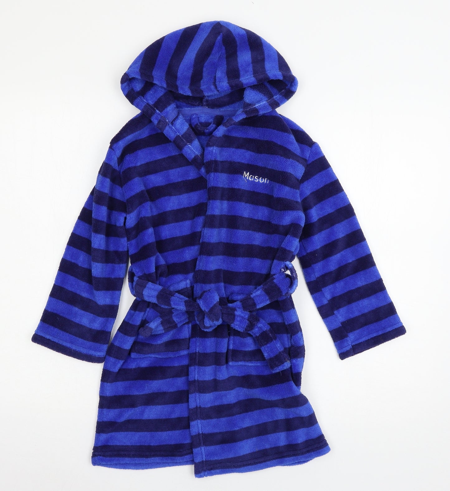 Preworn Boys Blue Striped Microfibre  Robe Size 6-7 Years